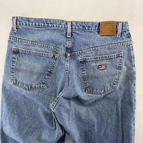 Vintage Ralph Lauren Jeans Men's 36x32 Blue Denim Flag Spellout Embroidered 90s - Picture 1 of 9